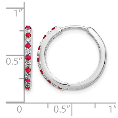 14K Weißgold Creolen mit Scharnier, 0,2 ct. Laborgezüchtete Diamanten VS/SI+ G+ und Synthetischer Rubin