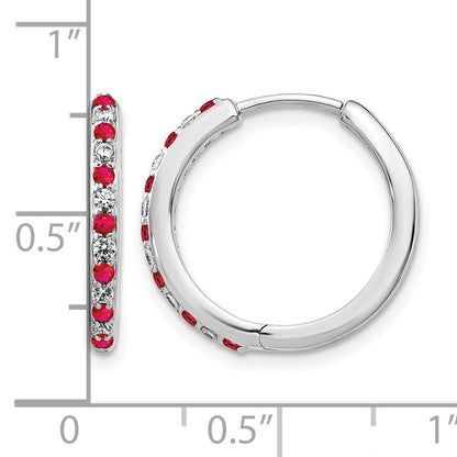 14K Weißgold Creolen mit Klappscharnier, echtem Diamant und Rubin