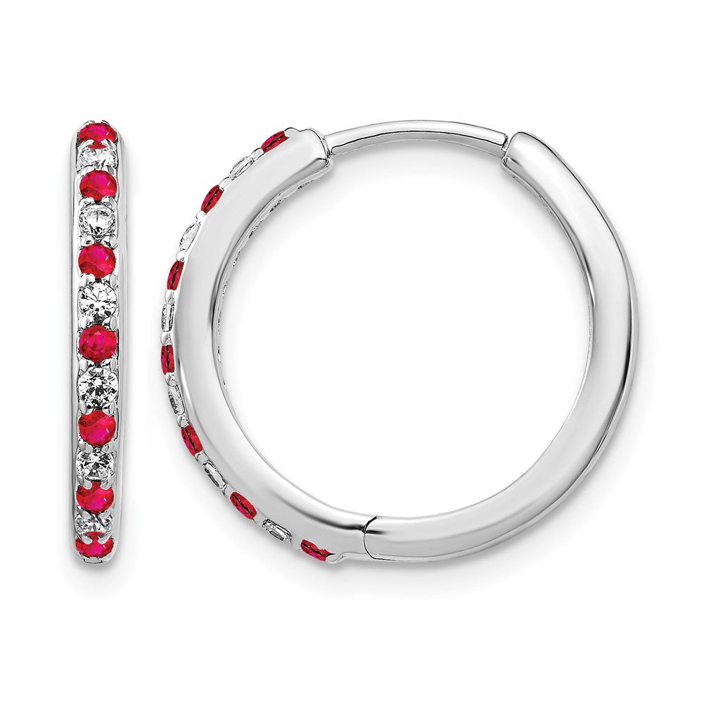 14K Weißgold Creolen mit Scharnier, 0,2 ct. Laborgezüchtete Diamanten VS/SI+ G+ und Synthetischer Rubin
