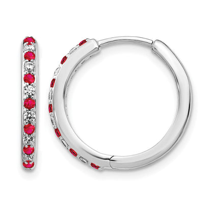 14K Weißgold Creolen mit Scharnier, 0,2 ct. Laborgezüchtete Diamanten VS/SI+ G+ und Synthetischer Rubin