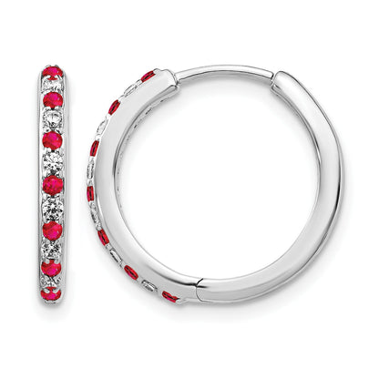 14K Weißgold Creolen mit Klappscharnier, echtem Diamant und Rubin
