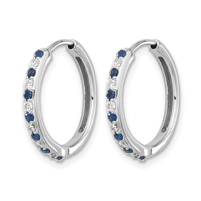 14K Weißgold Creolen mit Klappscharnier, echten Diamanten und Saphiren