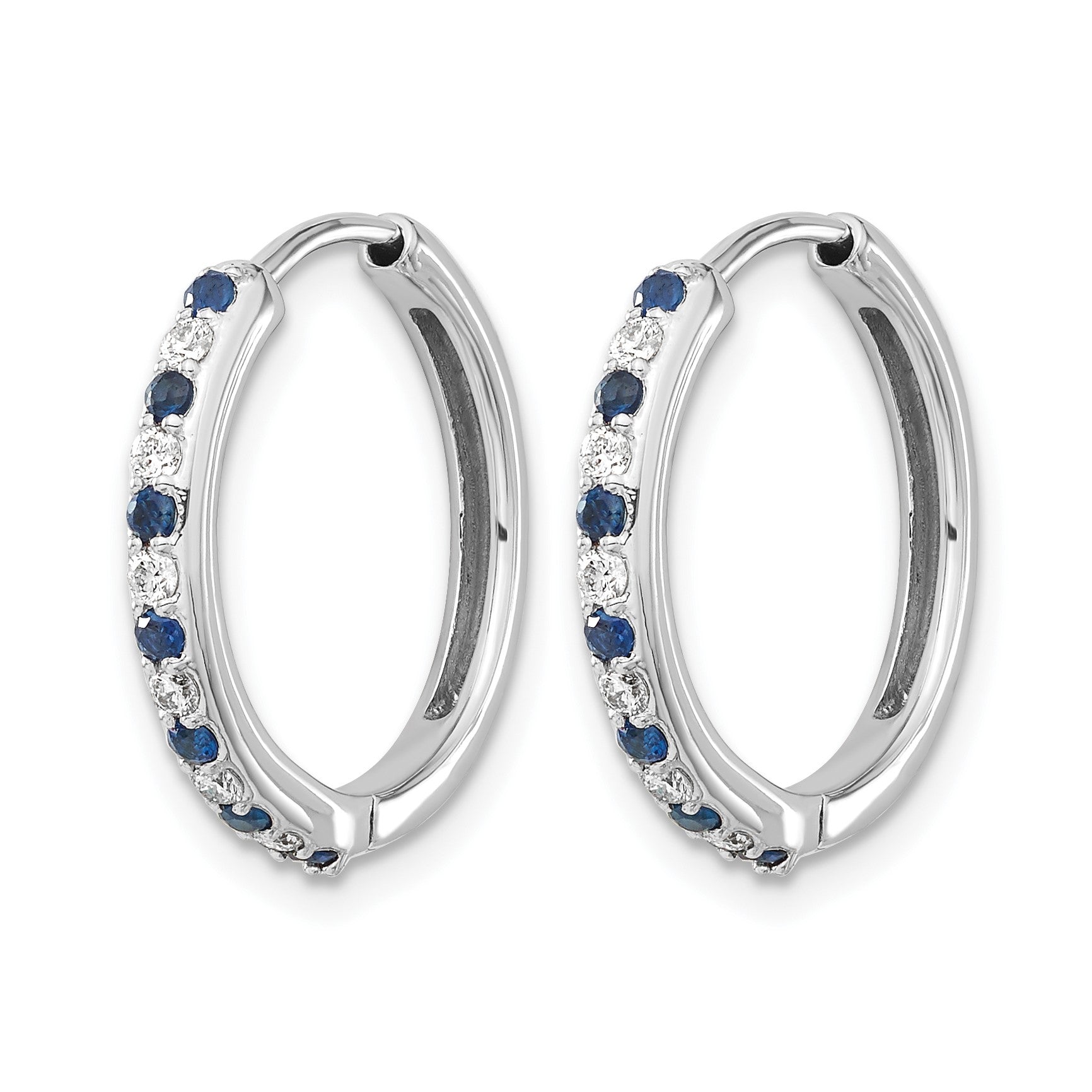 14K Weißgold 0,2 ct. Labor gezüchteter Diamant VS/SI+ G+ und gezüchteter Saphir Komplette Scharnier-Creolen