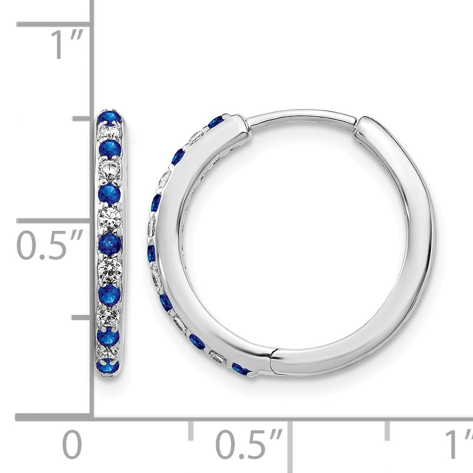 14K Weißgold Creolen mit Klappscharnier, echten Diamanten und Saphiren
