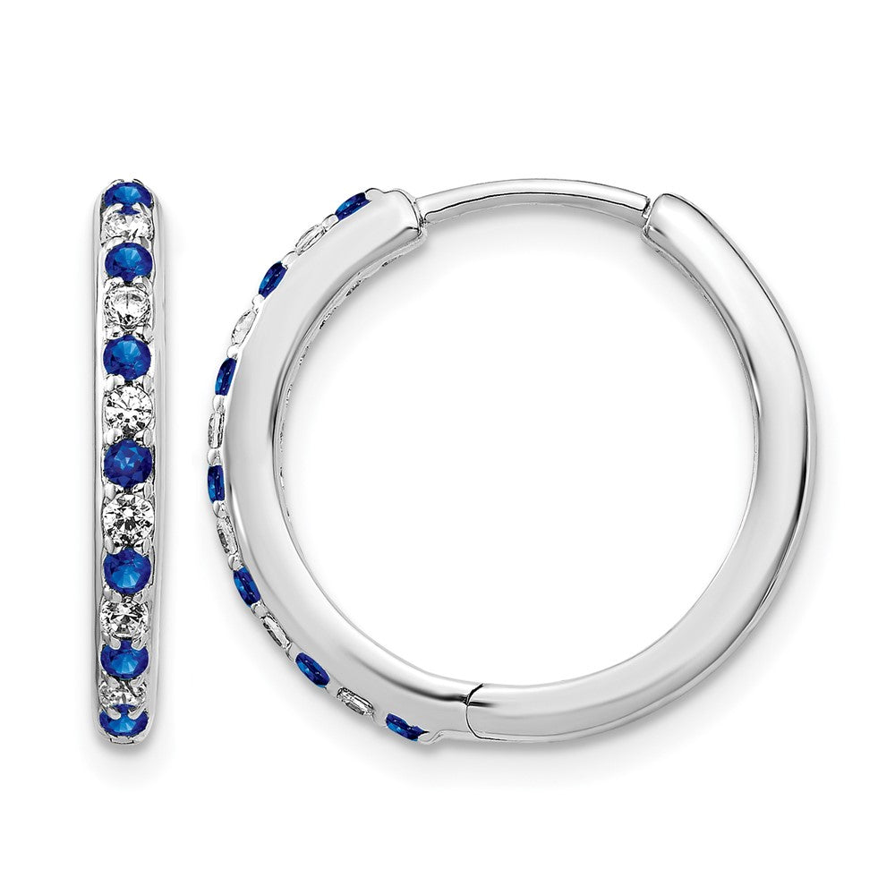 14K Weißgold 0,2 ct. Labor gezüchteter Diamant VS/SI+ G+ und gezüchteter Saphir Komplette Scharnier-Creolen