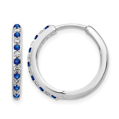 14K Weißgold 0,2 ct. Labor gezüchteter Diamant VS/SI+ G+ und gezüchteter Saphir Komplette Scharnier-Creolen