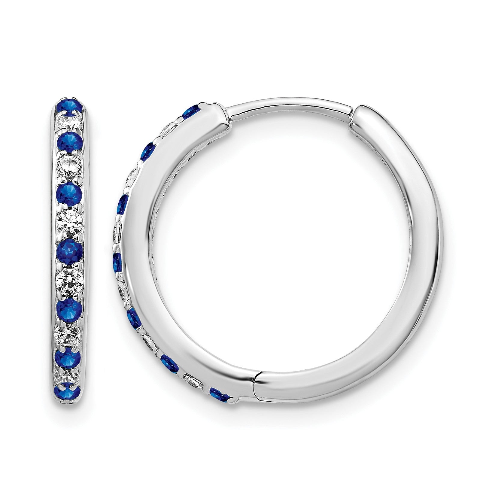 14K Weißgold Creolen mit Klappscharnier, echten Diamanten und Saphiren