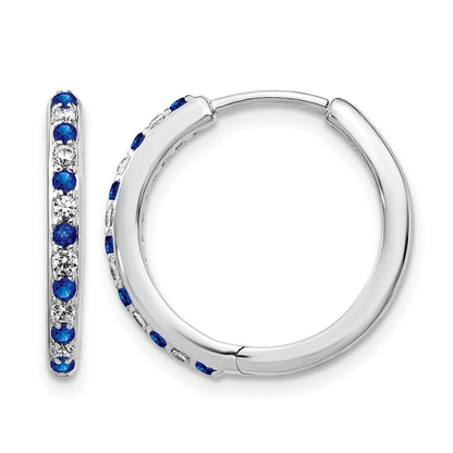 14K Weißgold Creolen mit Klappscharnier, echten Diamanten und Saphiren