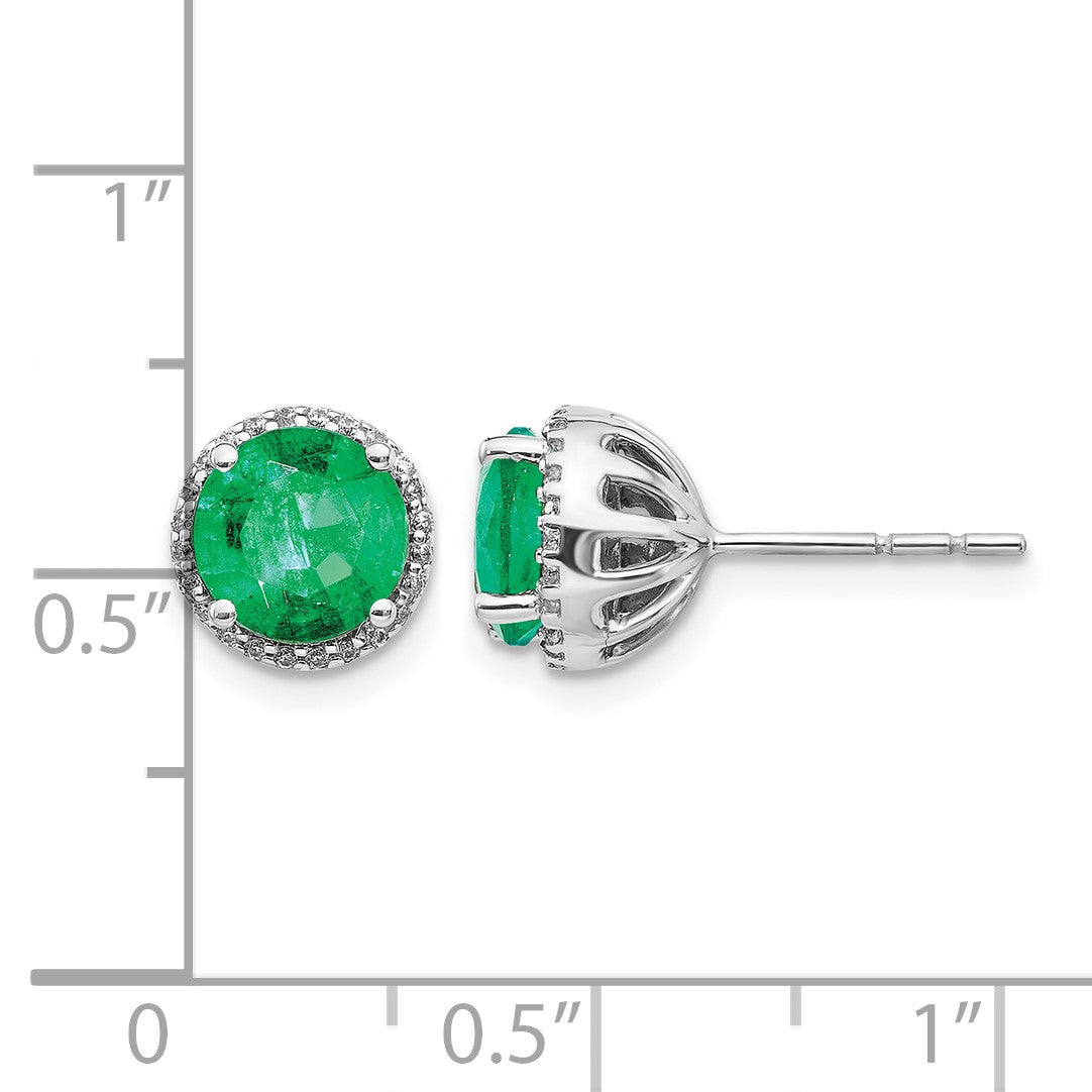 14K Weißgold Ohrstecker mit echten Diamanten und Smaragden