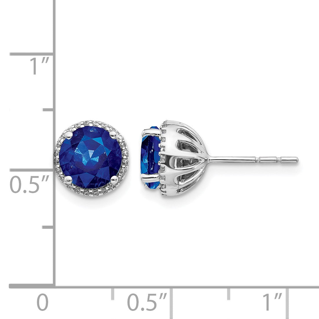 14K Weißgold Ohrstecker mit echten Diamanten und Saphiren
