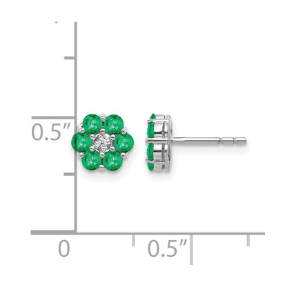 10K Weißgold Poliert Smaragd und Diamant Ohrstecker