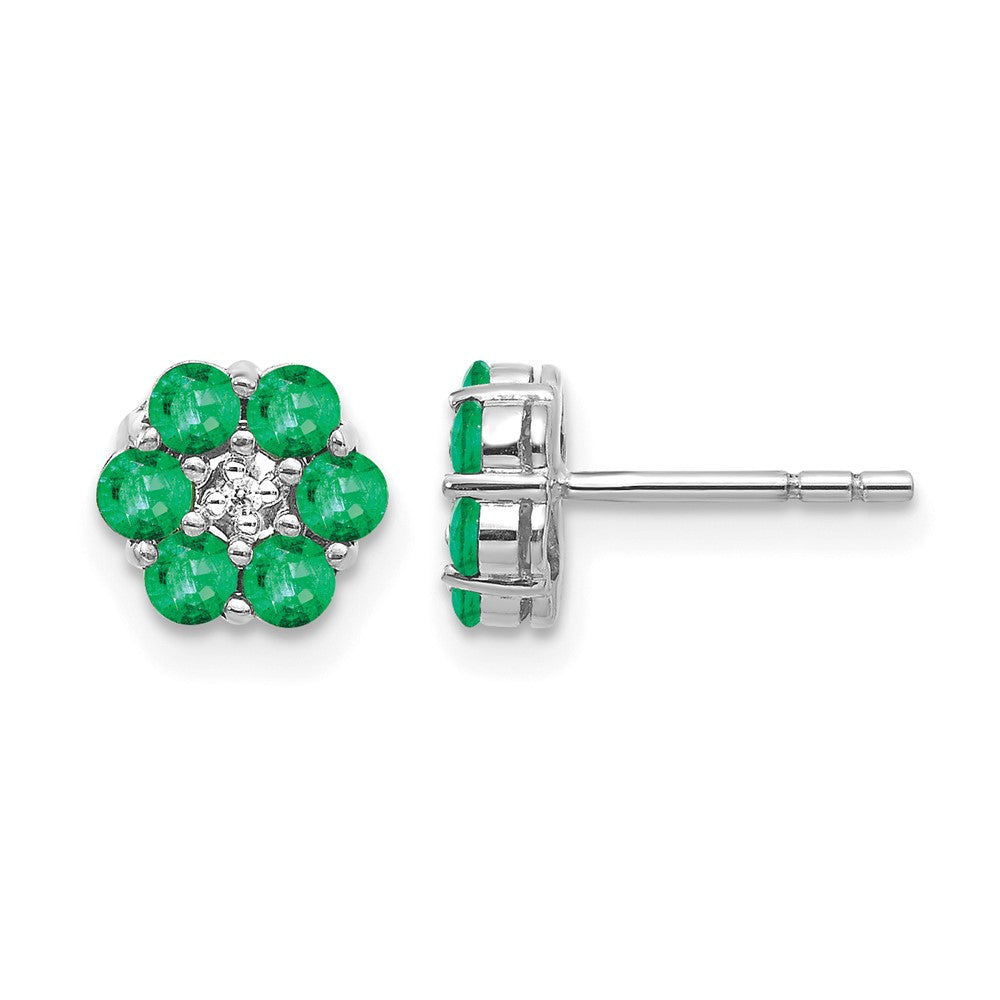10K Weißgold Poliert Smaragd und Diamant Ohrstecker