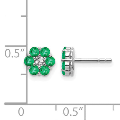 Ohrstecker aus 14K Weißgold, poliert, mit Smaragd und echten Diamanten