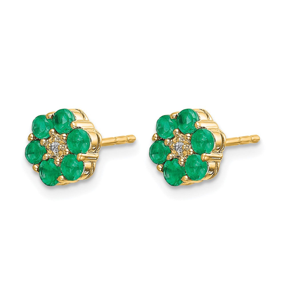 14K Gelbgold und Rhodium Ohrstecker mit Smaragd und echtem Diamant