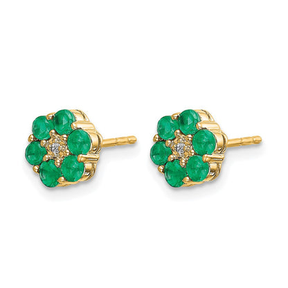 14K Gelbgold und Rhodium Ohrstecker mit Smaragd und echtem Diamant