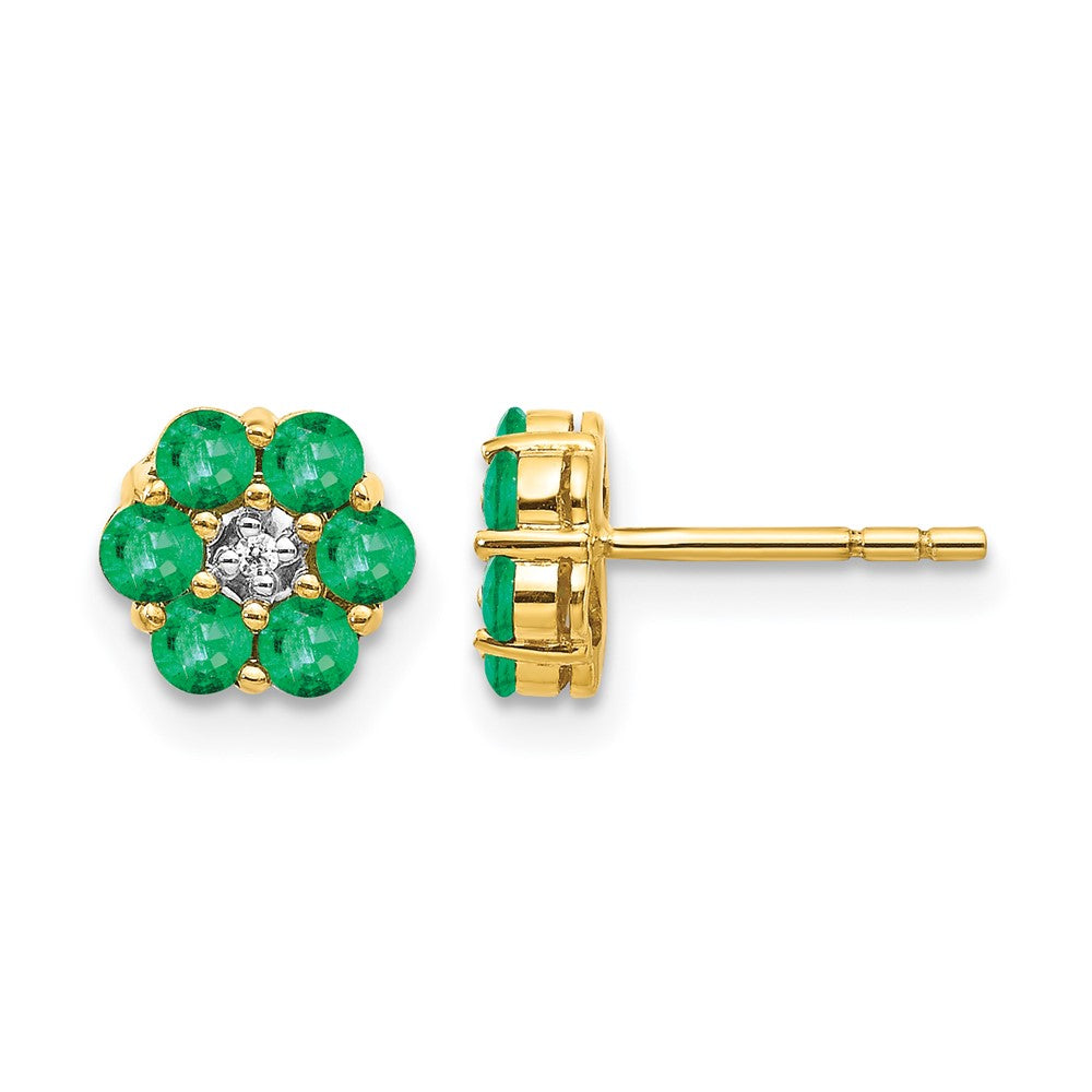 14K Gelbgold und Rhodium Ohrstecker mit Smaragd und echtem Diamant