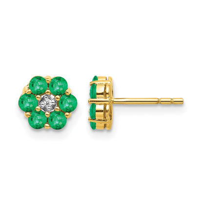 14K Gelbgold und Rhodium Ohrstecker mit Smaragd und echtem Diamant