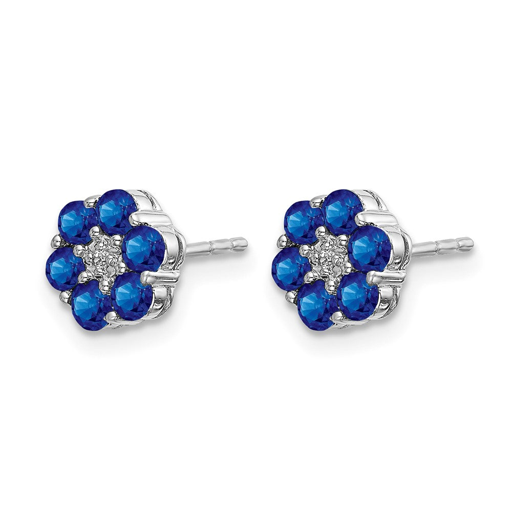 10K Weißgold Poliert Saphir und Diamant Ohrstecker