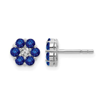 10K Weißgold Poliert Saphir und Diamant Ohrstecker