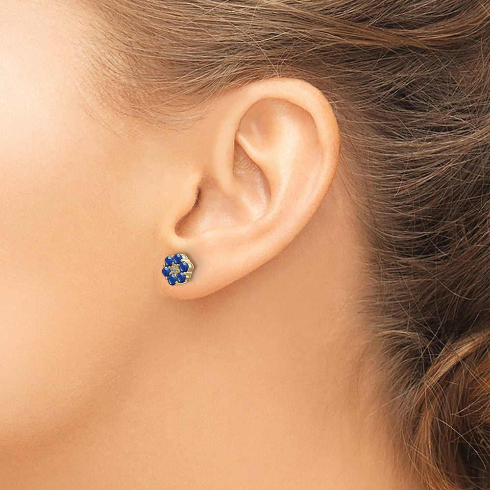 10K Gelb mit Rhodium und Rhodium Saphir Diamant Ohrstecker