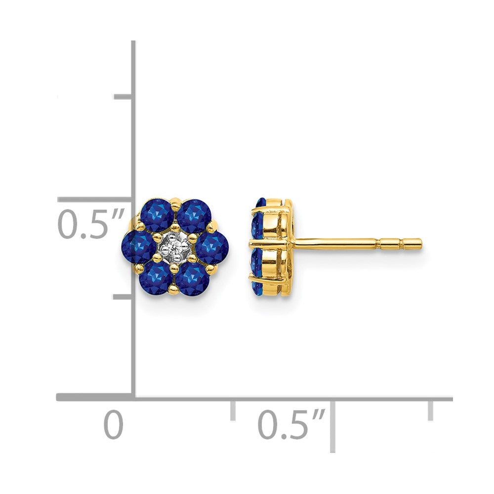 14K Gelbgold und Rhodium Saphir und echte Diamant Ohrstecker