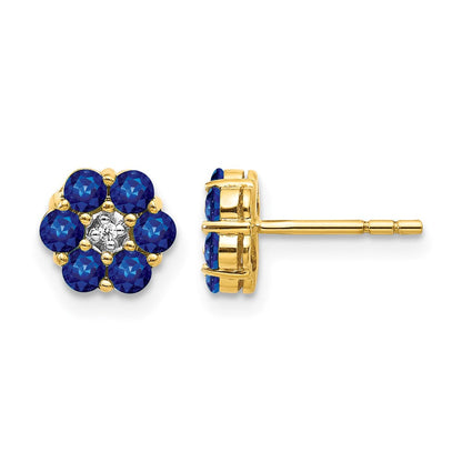 14K Gelbgold und Rhodium Saphir und echte Diamant Ohrstecker