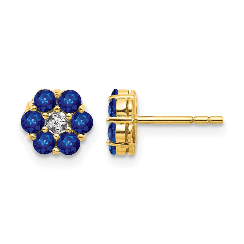 14K Gelbgold und Rhodium Saphir und echte Diamant Ohrstecker
