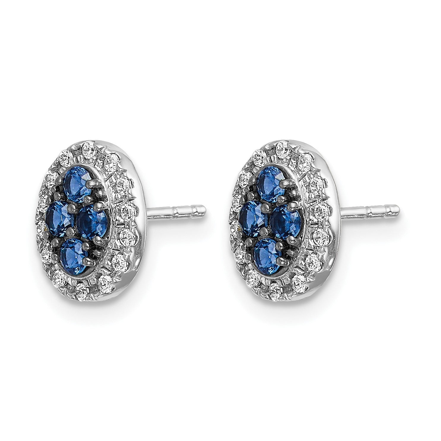 14K Weißgold Ohrstecker mit ovalem echtem Diamant und Saphir