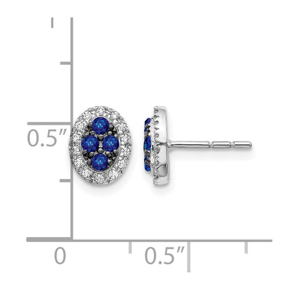 14K Weißgold Ohrstecker mit ovalem echtem Diamant und Saphir