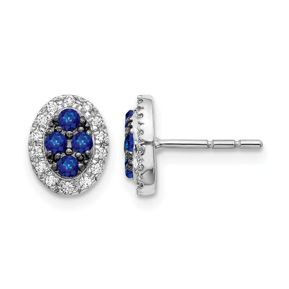14K Weißgold Ohrstecker mit ovalem echtem Diamant und Saphir
