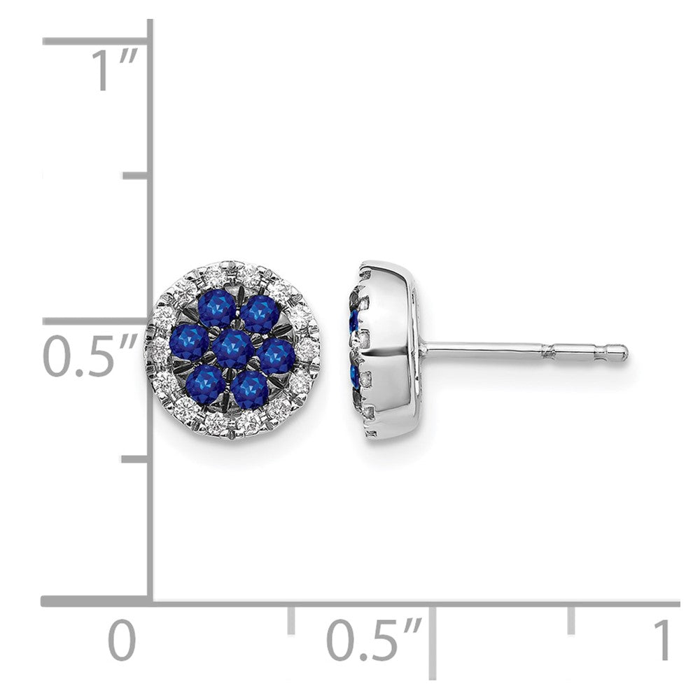 14K Weißgold Ohrstecker mit runden echten Diamanten und Saphiren