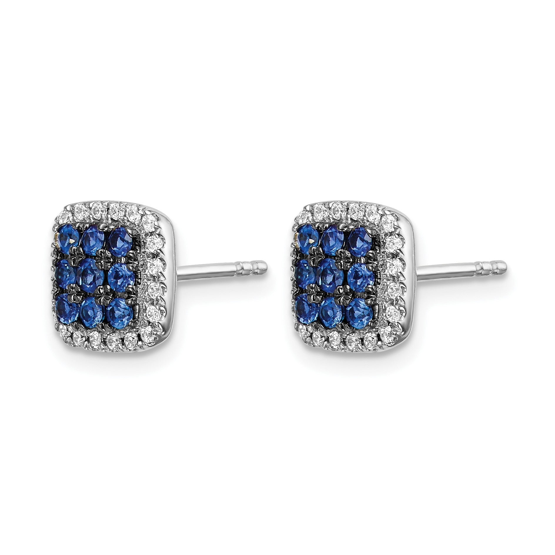 14K Weißgold Ohrstecker mit echten Diamanten und Saphiren