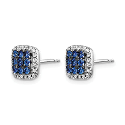 14K Weißgold Ohrstecker mit echten Diamanten und Saphiren