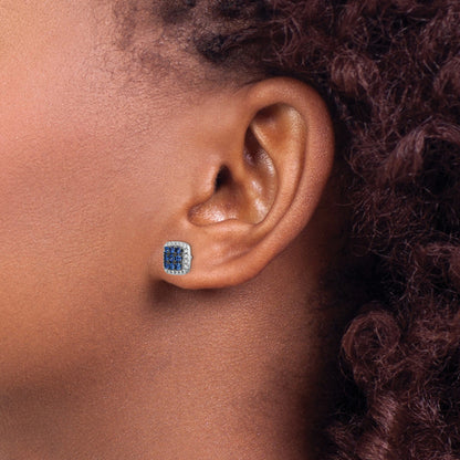 14K Weißgold Ohrstecker mit echten Diamanten und Saphiren