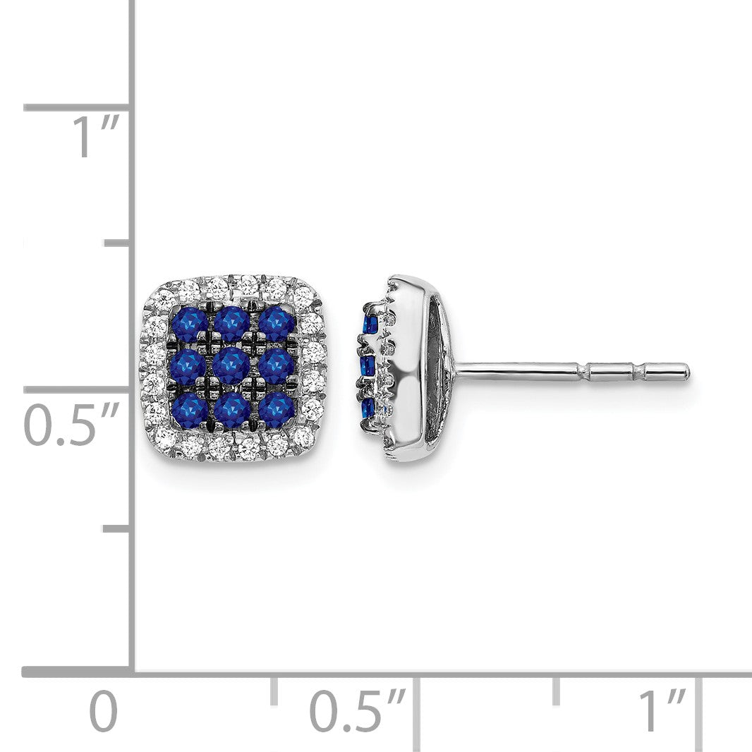 14K Weißgold Ohrstecker mit echten Diamanten und Saphiren