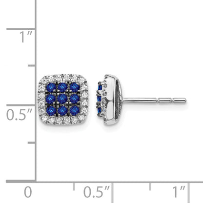 14K Weißgold Ohrstecker mit echten Diamanten und Saphiren