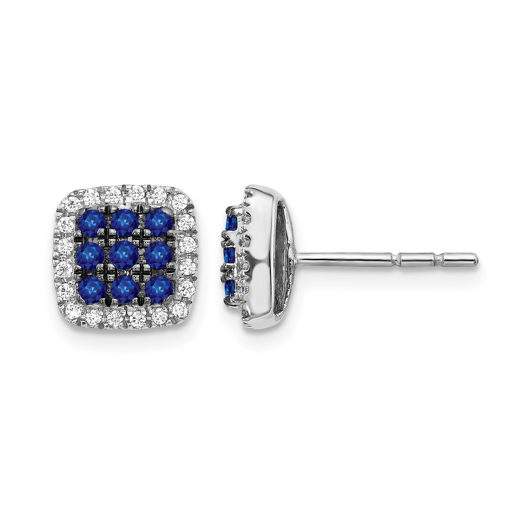 14K Weißgold Ohrstecker mit echten Diamanten und Saphiren