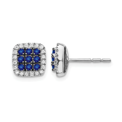 14K Weißgold Ohrstecker mit echten Diamanten und Saphiren