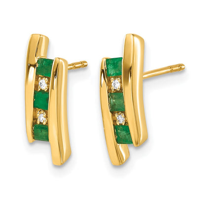 14K Gelbgold Ohrringe mit echten Diamanten und Smaragden