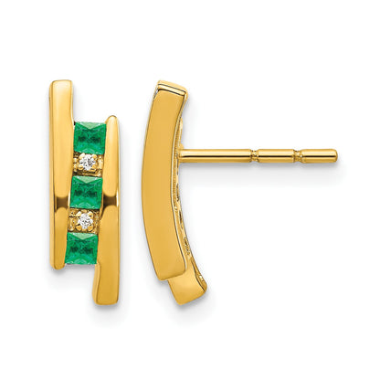 14K Gelbgold Ohrringe mit echten Diamanten und Smaragden