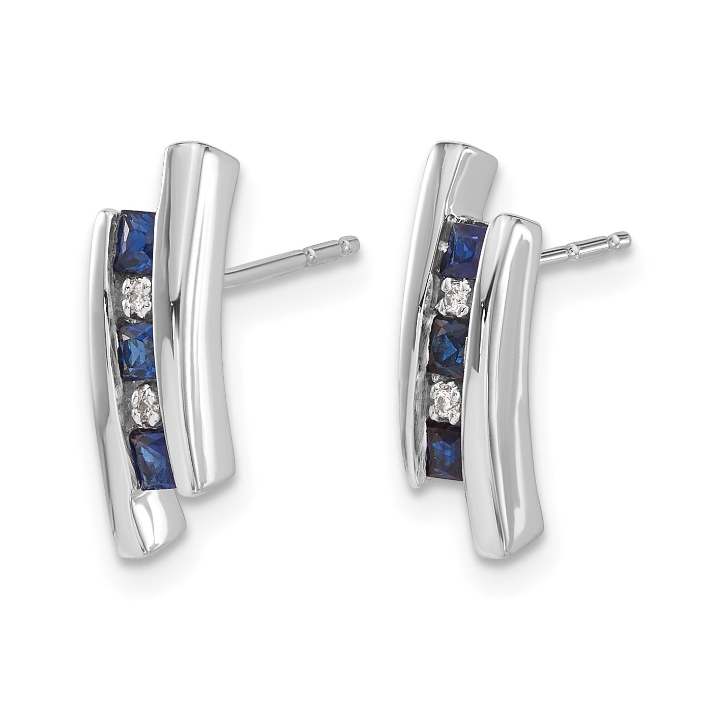 14K Weißgold Ohrringe mit echten Diamanten und Saphiren
