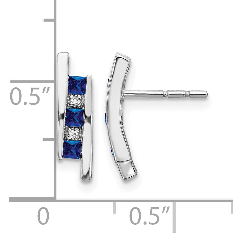 14K Weißgold Ohrringe mit echten Diamanten und Saphiren