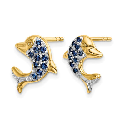 14K Gelbgold mit Rhodium Delfin-Ohrstecker mit Marquise-Saphir und echten Diamanten