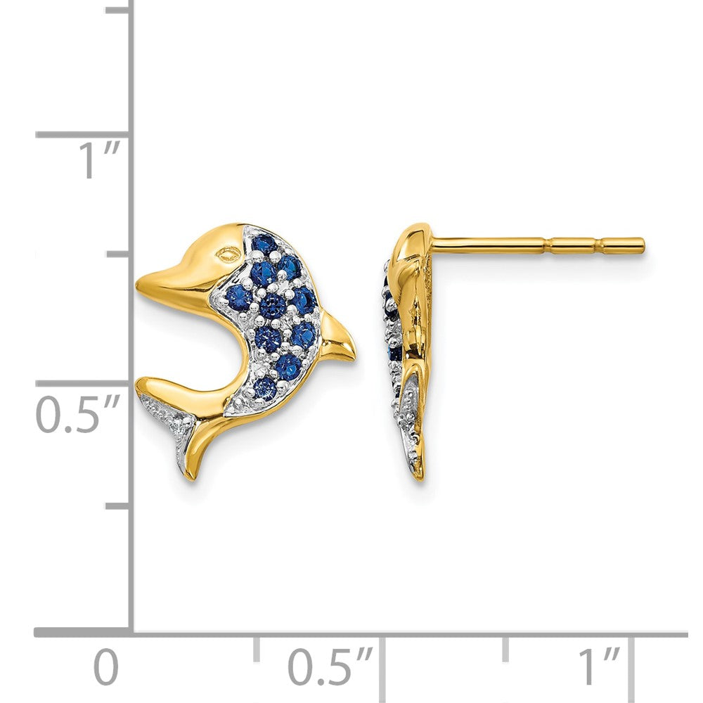 14K Gelbgold mit Rhodium Delfin-Ohrstecker mit Marquise-Saphir und echten Diamanten