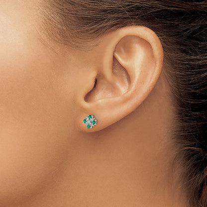 14K Weißgold Ohrstecker mit Smaragd und echten Diamanten