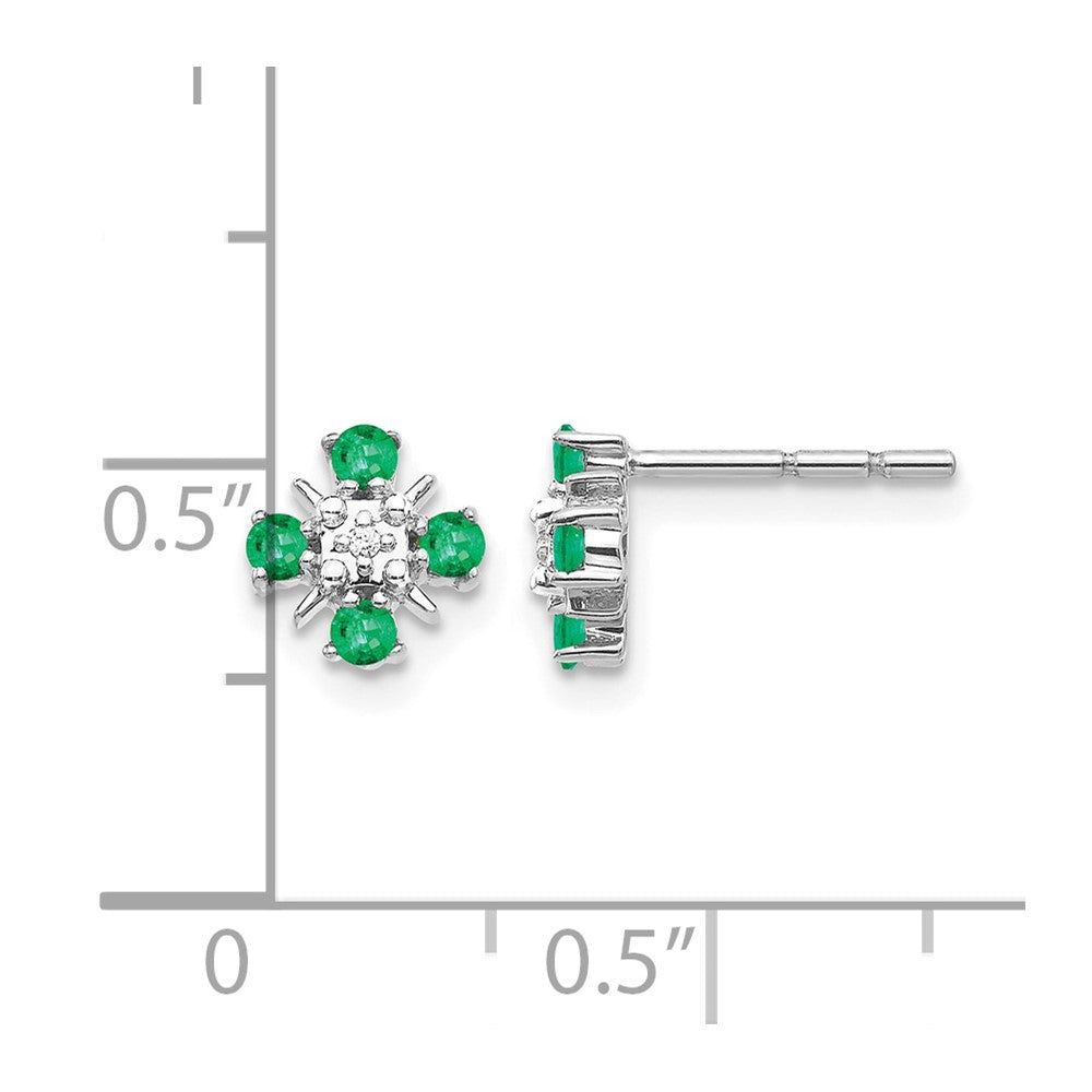 14K Weißgold Ohrstecker mit 0,01 ct. Laborgezüchtetem Diamant VS/SI+ G+ und Synthetischem Smaragd
