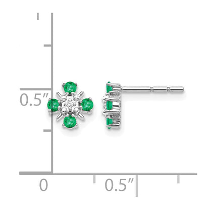 14K Weißgold Ohrstecker mit 0,01 ct. Laborgezüchtetem Diamant VS/SI+ G+ und Synthetischem Smaragd