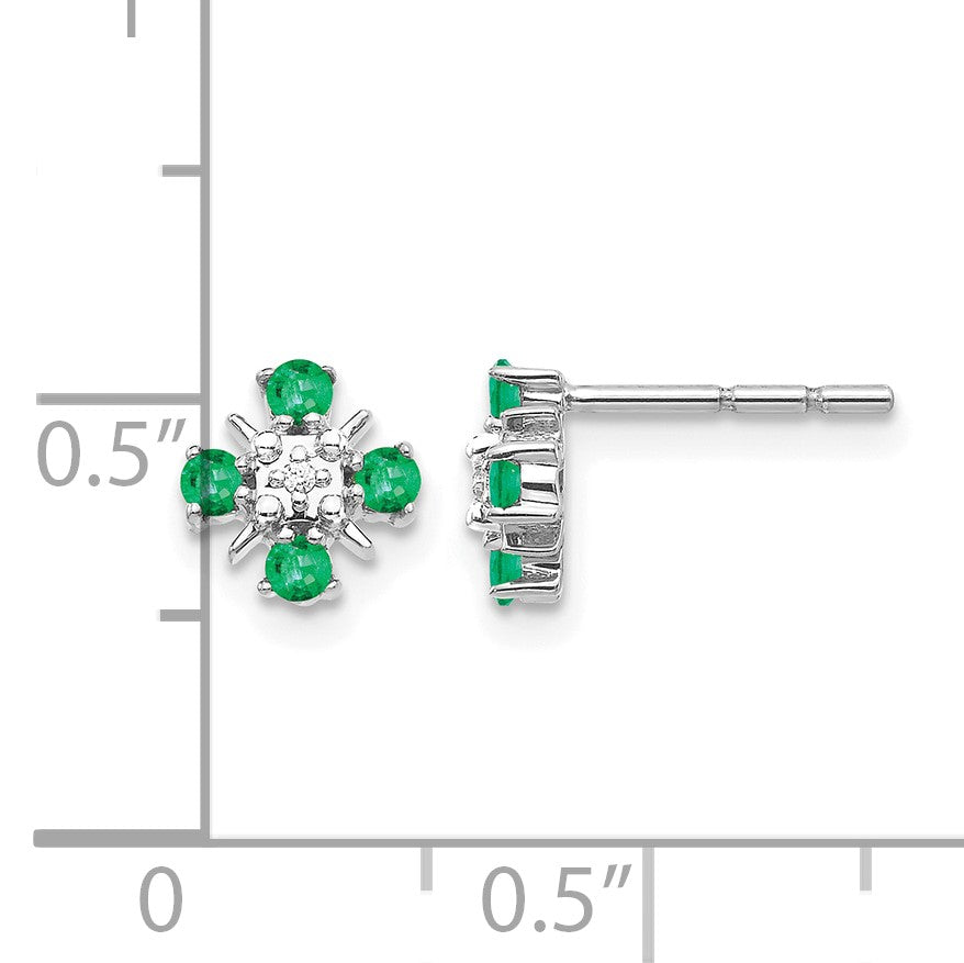 14K Weißgold Ohrstecker mit Smaragd und echten Diamanten