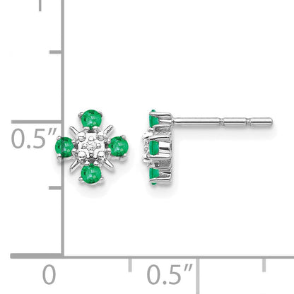 14K Weißgold Ohrstecker mit Smaragd und echten Diamanten