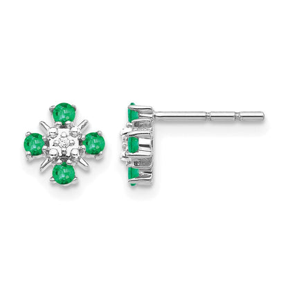 14K Weißgold Ohrstecker mit 0,01 ct. Laborgezüchtetem Diamant VS/SI+ G+ und Synthetischem Smaragd